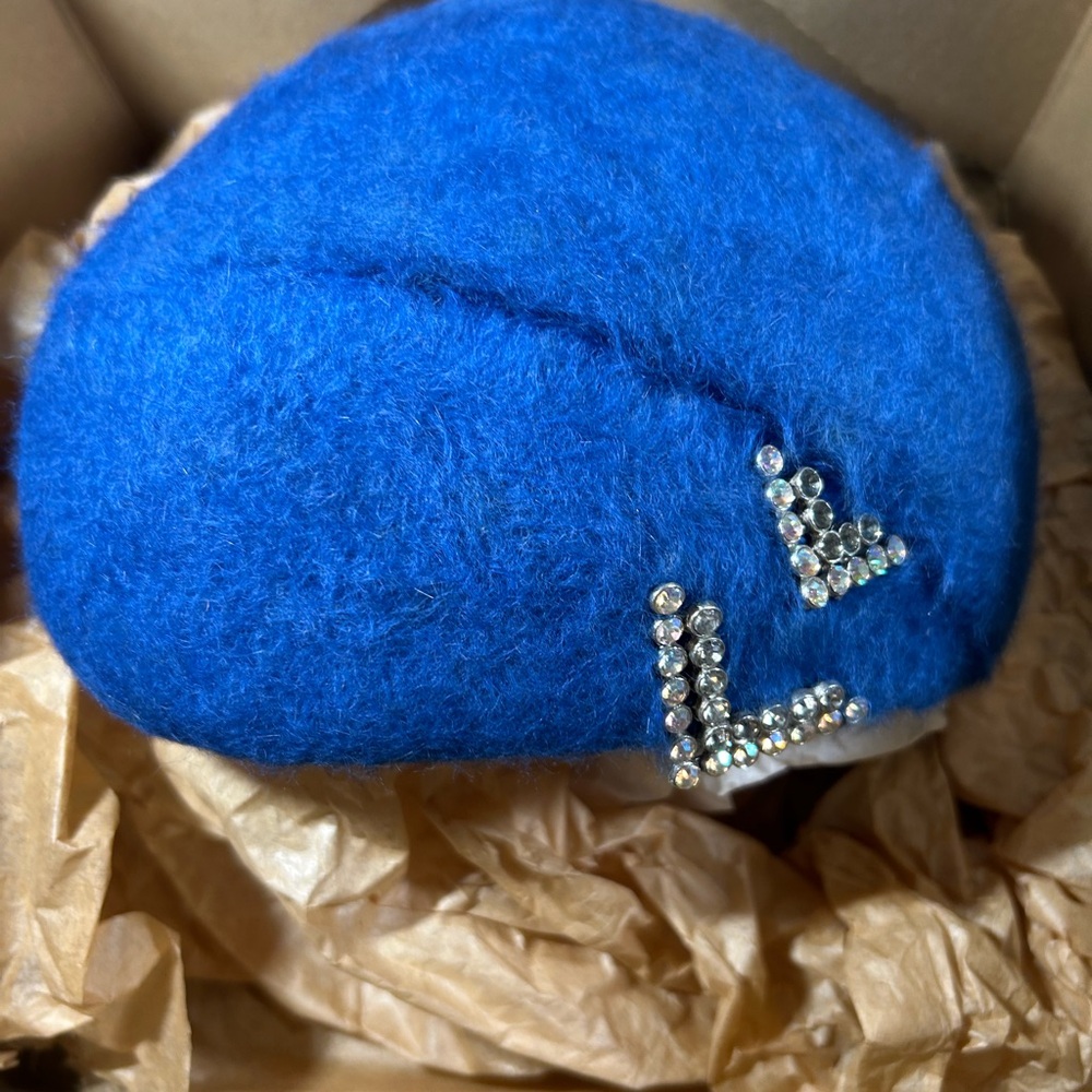 Blue Wool Beret with Rhinestone Accents - Picture 2 of 12